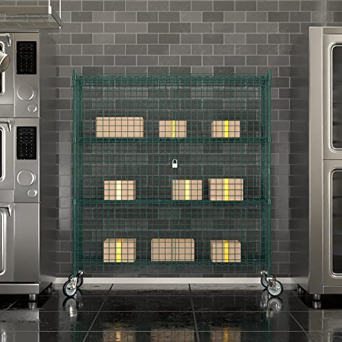 Commercial Grade NSF Listed Metal Wire Mesh Storage Green Epoxy Mobile Security Cage Kit, 18" x 60" x 70", Perfect for Warehouse, Walk-in Refrigerator, Freezer, Grocery Store, Restaurant, Dishroom - color: Green, size: 18" x 60" x 69"