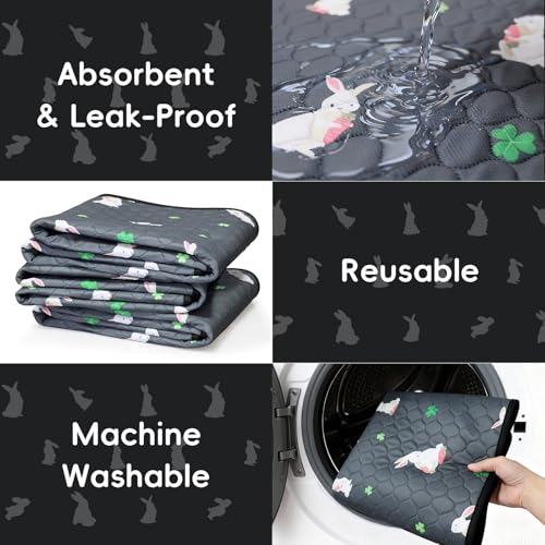 3 Pack Guinea Pig Cage Liners, Washable Guinea Pig Pee Pads Waterproof Reusable & Anti Slip Guinea Pig Bedding Fast and Super Absorbent Pee Pad Tarp Bottom for Small Animals (Rabbit Pattern 24" X 47") - color: Rabbit - Black, size: 24x47 Inch (Pack of 3)