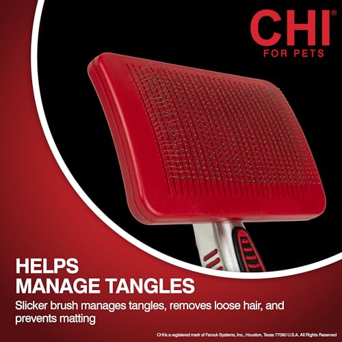 CHI for Dogs Self Cleaning Slicker Brush with Pivoting Head, Dog Grooming Brush for Detangling and Removing Loose Hair, Fine Wire Pins for Medium and Long Dog Coats, Ergonomic Handle | Pivoting head design, fine wire pins, detangles and removes loose hair