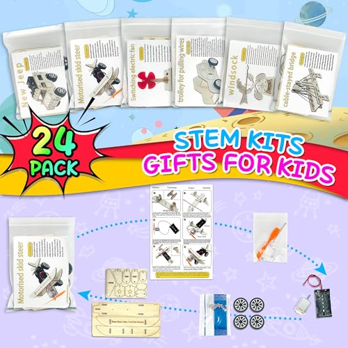 kortes 24Pack STEM Kits for Kids Classroom, Science Building Project Craft for Ages 8 9 10 11 12, 3D Wooden Model Kit, STEM Toys for Boys Girls Birthday Gifts Party Favors School Exchange Gifts - style: Gift