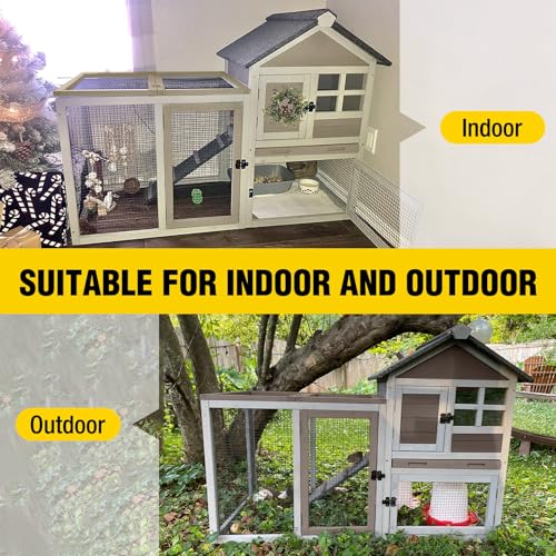 Aivituvin Large Rabbit Hutch Indoor Bunny Cage Outdoor with Run Chicken Coop Guinea Pig House with Waterproof Asphalt Roof,No Leakage Pull Out Tray (103.2" L x 25.2" W x 36.2" H,Brown-2 Sets) - color: Brown, size: 103.2" - 2 Sets
