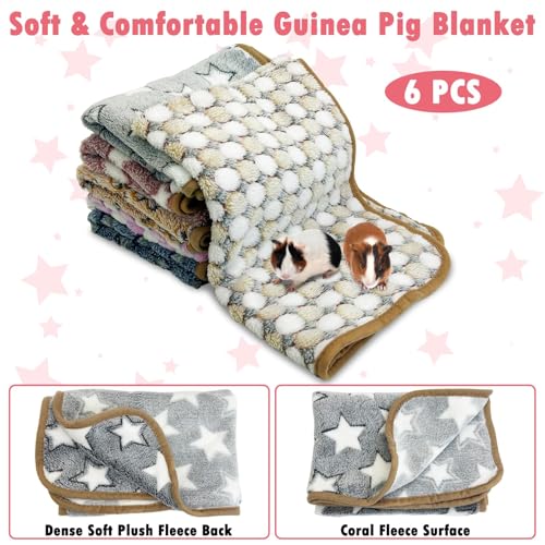 PINVNBY 6 PCS Guinea Pig Blankets Soft Fleece Bedding for Guinea Pigs Cage Washable & Reusable Small Animal Sleep Mat Pad for Hamster Ferret Chinchilla Hedgehog (24 x 16 Inch) - size: 24" x 16"(6 PCS)
