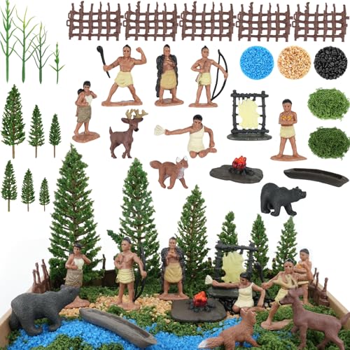 Draupnir 52 Pcs Native American Figurines Set Indian Figures for DIY Crafts - style: Native American