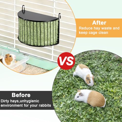 Metal Hay Rack for Rabbits, Bunny Hay Feeder Holder with Tops-Semicircular | Hanging Hay Rack for Guinea Pigs Chinchillas, Hay Feeder with Built-in Hooks, Reduce Mess Feeding Supply for Chinchilla Cage - size: 7.9x5.3x3.9