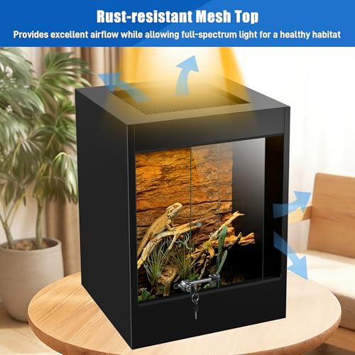 PVC Tall Reptile Tank 33 Gallon Reptile Enclosure Terrarium, Front Opening Bearded Dragon Tank 24"x18"x18" with Sliding Doors & Screen Ventilation, Enclosure Habitat for Snakes, Geckos, Lizard, Frog - size: 33Gallon