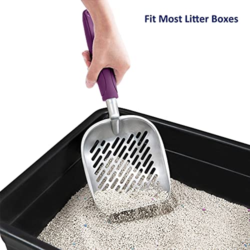 Cat Litter Scoop, Aluminum Alloy Sifter, Kitty Metal Scooper, Deep Shovel with Diagonal Sifting Hole, Long Handle, Kitten Poop Lifter for Litter Box, Medium Size, Violet Handle - color: #07 Violet, size: Medium