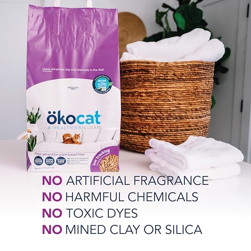 ökocat Low Tracking Natural Wood Clumping Cat Litter, Odor Control 27.5 Lbs - size: XL, style: Less Mess