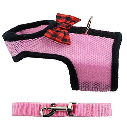 Rabbit Harness with Leash Adjustable Soft Mesh Vest Harness for Bunny Kitten Guinea Pig Rat (S, Pink) - color: Pink, size: S