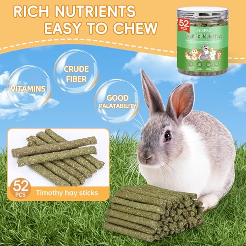 52Pcs Rabbit Chew Sticks, Guinea Pig Toys, Natural Timothy Hay Teeth Stick | Timothy Grass Molar Teeth Stick, Guinea Pig Timothy Hay, Chew Toys for Bunny, Rabbits, Hamsters, Small Animals Treats - size: 52P-Green-Set