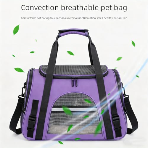 Cat Carrier Bag, Airline Approved Soft Carrier for Cats & Small Dogs | Airline approved pet carrier for pets under 15lb, breathable mesh with privacy cover, lightweight, foldable & washable - color: Purple