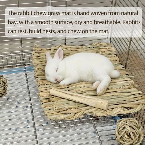 kathson 18 PCS Bunny Grass Mat,Rabbit Natural Straw Woven Bed,Small Animal Hay Nest Sleeping Mat &Chew Toys for Hamster Bunny Chinchilla Guinea Pig Mouse Bird and Other Small Animal - size: 18 pcs