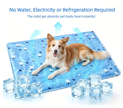 ZeQi Gel-Filled Cooling Mats for Cats Dogs Pets 35''x24'', Water-Proof Surface, Summer Dog Cool Mat, Cooling Cat Bed, Cool Mat, Ice Mat, Seat Cushion for Summer (Large, Animal Print) - size: Large