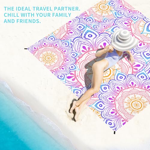 BYDOLL Beach Blanket Waterproof Sandproof,78''X81''/78''X110'' Large Sand Free Oversized Lightweight Sand Resistant Blanket, Picnic Mat for Beach Travel Camping Hiking Essentials - color: Mandala, size: 78''X81"