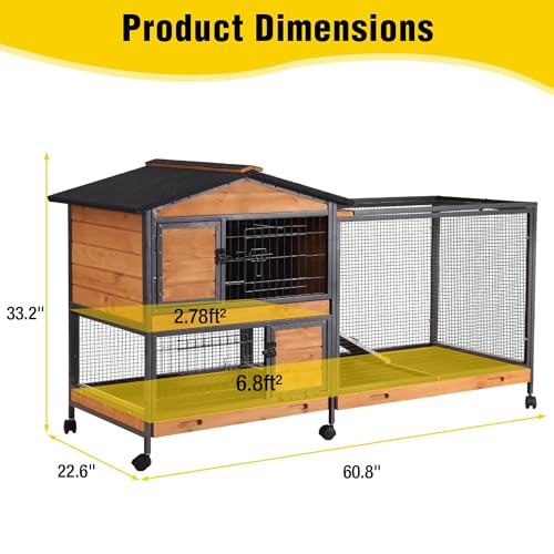 Aivituvin Rabbit Hutch Indoor 2 Story Bunny Cage Outdoor Guinea Pig Cage with Caster Wheels Chicken Coop with Run, 3 Pull Out Tray (Black&Wood) - color: Black&Wood