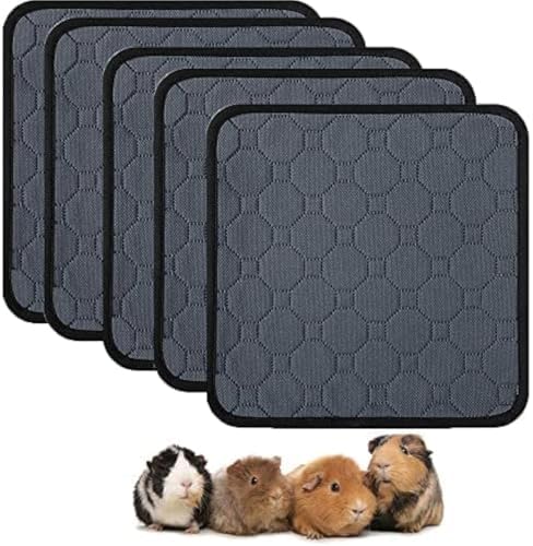 Guinea Pig Cage Liners, 12''X12'' Washable Guinea Pig Pee Pads, Non Slip Reusable Super Absorbent Guinea Pig Training Mat Bedding Fleece for Small Animals Hamster Rabbit Chinchilla Rat, 5Pack - size: C&C 1x1(12" x 12") 5Pack