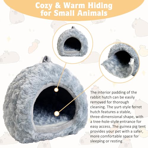 PINVNBY Guinea Pig Hideout House Ferret Bed Chinchilla House Cave Bunnies Hides Winter Nest Hamster Cage Accessories Rat Bedding for Small Animals Dwarf Hedgehogs Rabbit（Grey） - color: Grey
