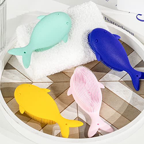 Premium Sensory Brushes for Kids or Autism,Soft Silicone Body Scrubber,2 in 1 Sensory Room Occupational Therapy,Silicone Loofah,Pets Shower Brush Bath Brush Shampoo Brush (4pcs(Whale)) - color: 4pcs(whale)