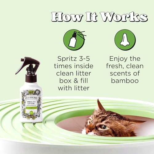 Pet-Pourri Smell Ya Litter Cat Litter Deodorizer Spray, Purrfectly Bamboo 3.4 Fl Oz, Up to 170 Uses,Pet Odor Remover Essential Oils Air,Carpet,Urine,Vet Recommended, Bergamot Bamboo Scent,(Pack of 2) - size: 3.4 Fl Oz (Pack of 2)