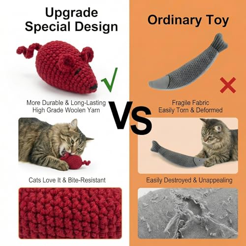 Catnip Toys Crochet Mice Cat Toys, 3 Pcs Handmade Durable Yarn Mice Toys with Natural Catnip & Silvervine, Interactive Kitten Chew Kicker Toy for Teeth Cleaning & Anxiety Relief - color: 3pcs