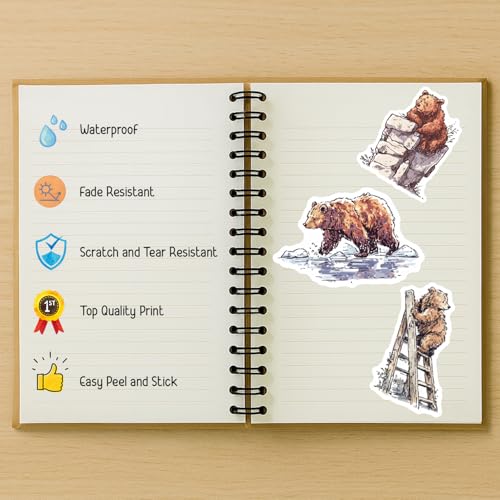 100 PCS Bear Stickers Pack – Waterproof Vinyl Decals for Water Bottles, Laptops, Phones, Notebook, Cars – Cool Vibrant Graphics for Bear Enthusiast - color: Bear