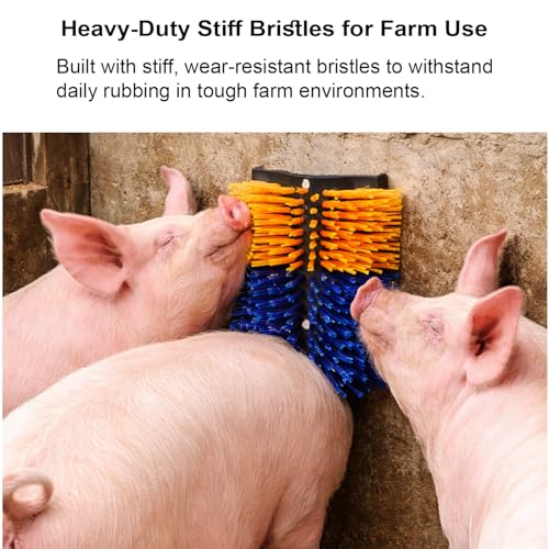 Toys for Pigs - Piglets Accessories for Stress and Boredom Relief, Self-Grooming Scratch Brush for Farm Pigs, Goats & Sheep, Stiff Bristles, Post, Fence or Wall Mounted