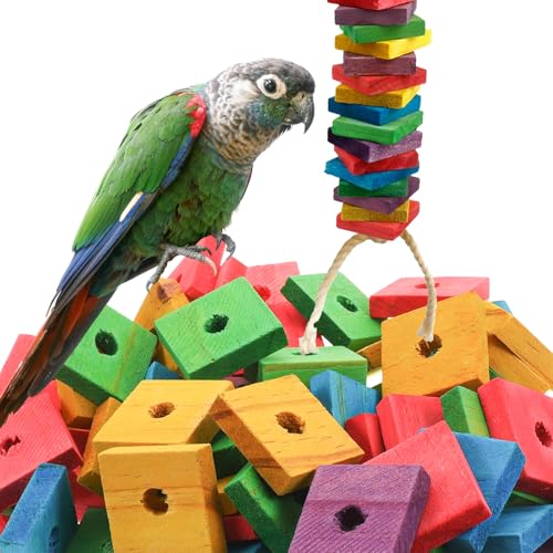 50 Pcs (Mixed Colo) Wood Blocks Bird Parrot Chewing Toys Natural Bird Toys Large Parrot Toys DIY core Accessories for Parrot Playing and Chewing Toys
