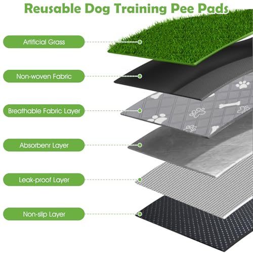 Dog Grass Pad with Washable Pee Pad - 28"x18" Artificial Grass Puppy Training Mat, Non-Slip & Super Absorbent, Reusable Indoor/Outdoor Potty Solution for Small/Medium Dogs