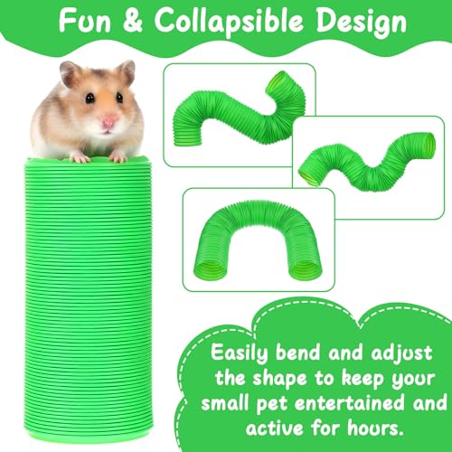4 Pack Hamster Tunnels, Foldable Plastic Tube Toy & Hideout for Hamsters, Mice, Rats, Ferrets, Guinea Pigs, and Other Small Animals (Blue, Green, Pink, White)