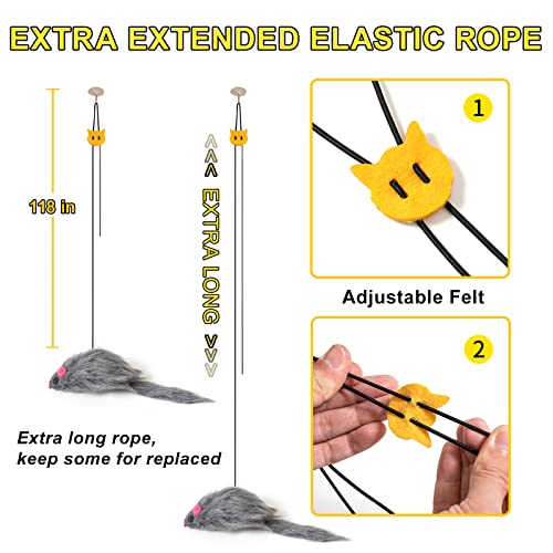 2PCS Cat Toys for Indoor Cats, Interactive Fly Chase Cat Door Toy Mouse Feather Toys for Mental Physical Stimulation, Kitten Toys Retractable Cats String Toys Teaser Play Exercise