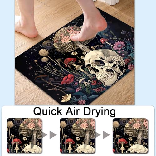 Bath Mat-Bathroom Rug，A Skull and Mushroom-Absorbent Non Slip Quick Dry Stain Resistant Easy to Clean Care Shower Rug for Bathtub Shower Room 16×24Inch (40 * 60cm) - color: A Skull and Mushroom-, size: 16 x 24 inches