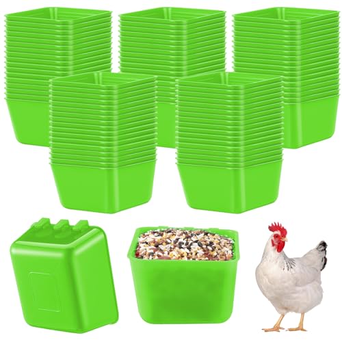 50 Pcs Cage Cups Chicken Feeder Cups 16 oz Hanging Bird Food Water Bowl Bunny Cage Feeding Dish for Pet Parrot Rooster Parakeet Poultry Pigeon(Green) - color: Green