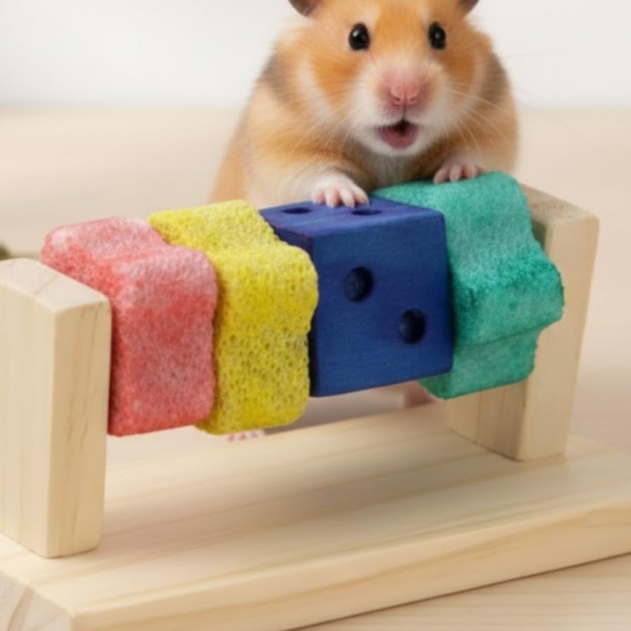 Hamster Chew Toys with Rotatable Wooden Stand, 5.5 Inch Teeth Grinding Stone Blocks, Rat Chew Toys for Pet Rats Enrichment, Guinea Pig Chew Toys for Teeth, Gerbil & Chinchilla Chews
