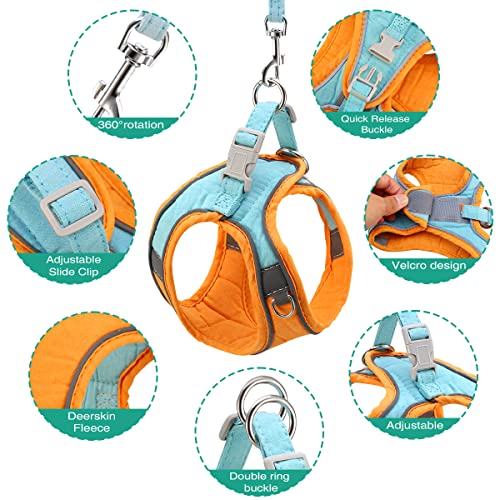 ORIA Pet Harness, Dog Harness, Cat Harness and Leash Set, Breathable Pet Vest, Reflective Strips Jacket for Small Kitten, Puppy, Rabbit, Orange and Blue, 6.6 to 11lb - size: X-Small