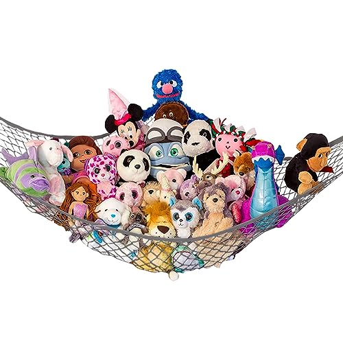 Stuffed Animal Hammock, Large | Corner Stuffed Animal Storage & Plushie Net | Toy Hammock for Stuffed Animals | Holds 12lbs | Easy Hang, All Hardware Included | Gray Bedroom Decor | by Lilly's Love - color: Gray, size: 1 Pack (L) - 67" x 47" x 47"