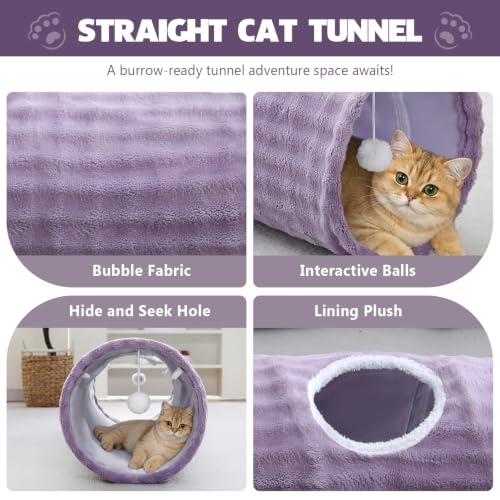 Straight Bubble Cat Tunnel for Indoor Cats 47"x12", Dusty Purple | Cute Cat Toys, Collapsible Tunnel Tube with Hanging Balls for Puppy Kitten Rabbit - color: Dusty Purple, size: Straight