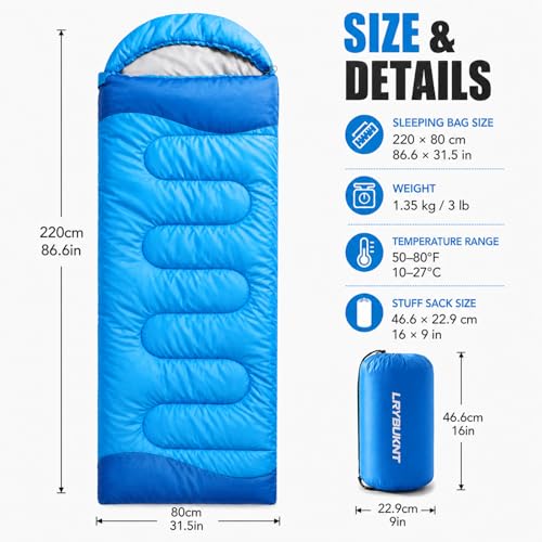 Sleeping Bags for Adults & Kids, Lightweight Camping Sleeping Bag | Waterproof Backpacking Sleeping Bag for Girls, Boys & Teens, Warm 3-Season Design for Hiking, Camping & Outdoor Travel - color: 3lb-Blue