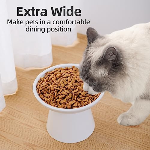 Ceramic Elevated Cat Bowls - 6.2 Inch Extra Wide Raised Cat Food and Water Bowl Set for Indoor Cats, Whisker-Friendly Ceramic Cat Dish for Elder Big Cats & Small Dogs,White,2 Pack - color: White, size: 2 Pack