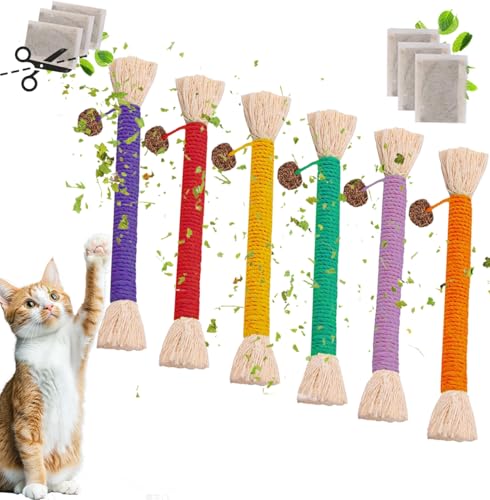 Bent Cat Rope Toy, Pet Chew Toys, Interactive Tease Toys for Cats and Kittens, Bite-Proof Playthings, Cotton Rope Kitten Toys Dental Care Stress Relief Pet Supplies (Medium 6 Pack) - size: Small