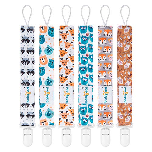 babygoal Animal Pacifier Clips, 6 Pack Pacifier Holder Fits for Most Baby Boys and Girls Pacifier Styles - color: Owl and rabbit
