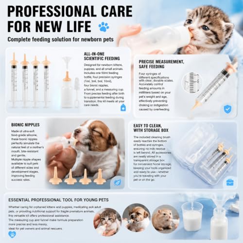Miracle Nipple for Kittens,and Other Small Animals | Kitten Bottle Feeding Kit Includes Nipple,Formula Dispenser,Liquid Syringe,Measuring Cup,And Cleaning Brush