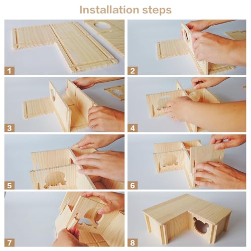 Wooden Hamster Platform and Dwarf Hamster House,Cute Syrian Hamster Tiny House Hideout,Large Balcony Lookout Holes,for Dwarf Gerbils and Mouse Mice Rat Other Small Animals(F) - color: BrownG