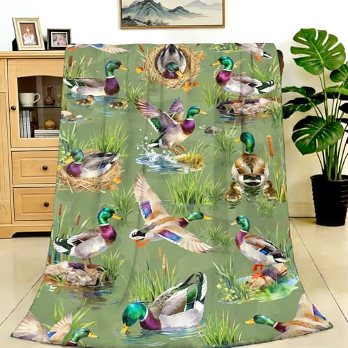 Mallard Duck Blanket Gifts Soft Lightweight Flannel Wild Ducks Throw Blanket Mallard Duck Gift Bedding Decor for Couch Bed Travel 50"x40" - color: Green Mallard Duck
