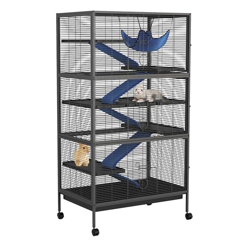 Small Animal Cages, Expandable 50-Inch Ferret Nation Style Cage with Lockable Doors and Ramps - Multi-Level Small Animal Habitat for Chin Pets Chinchillas and Indoor Rabbits