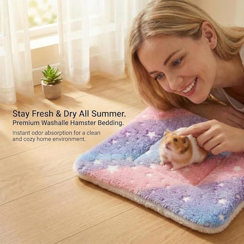 RAINFLOW 2 Pack Guinea Pig Beds - Small Animal Soft Fleece Mats,Pink & Blue | Guinea Pig Bed, Foldable Pet Mat & Plush Pad for Rabbit, Hamster, Squirrel, Hedgehog, Chinchilla, Ferret, Indoor Cage Use