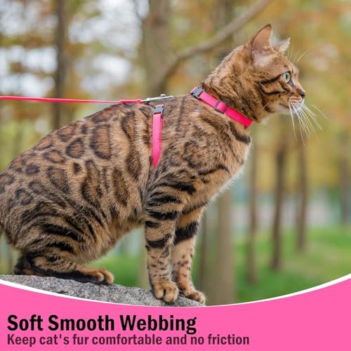 PUPTECK Adjustable Cat Harness and Leash Set Escape Proof Kitten Strap Collar for Walking Travel, Hot Pink, M - color: Hot Pink, size: Medium