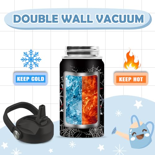 Spider Gifts for Boy, 12 oz Water Bottle with Straw Lid, Stainless Steel Vacuum Insulated Bottle, Leakproof, Spiders Webs Cup Gifts for Birthday Holiday - color: Spider
