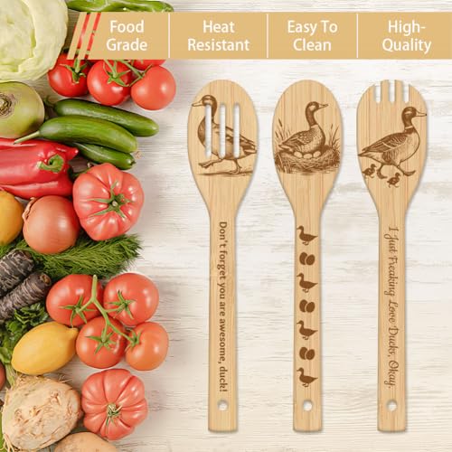 GLOBLELAND 6 Pcs Duck Wooden Spoons Utensil Set Pond Duck Bamboo Carving Kitchen Cooking Utensils Wooden Engraved Cooking Spatula Sets for Kitchen Fun House Warming Gift - color: Duck
