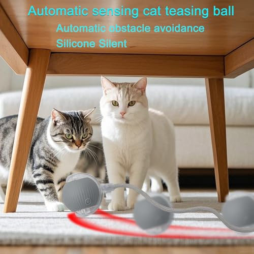 Interactive Cat Dog Toy Ball with LED Light, Automatic Rolling(Grey) | String Tail and LED Light Design, Motion Activated, Suitable for Interactive Indoor Pet Play and Exercise - color: Grey