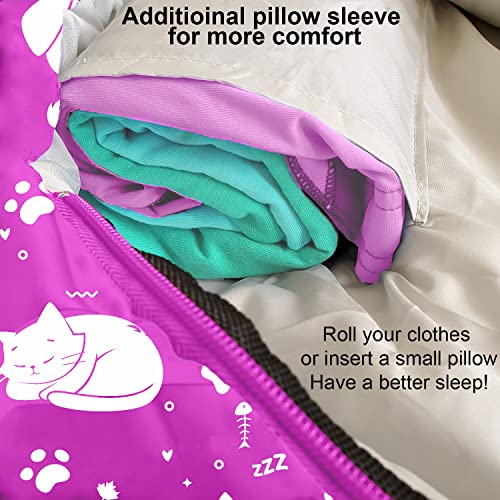 KidzAdventure Mummy Style 32 – 59F Kids Sleeping Bag with Pillow Sleeve, 4 Season, Lightweight and Backpacking Style, Ideal for Camping, Sleepover, Boys, Girls, and Youth - color: Pink youth up to 5'7"