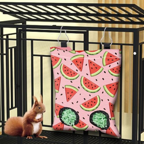 2Pcs 2 Styles Strawberry Hay Feeder Bag for Guinea Pigs Chinchillas 11.6 x 9.1 Inch Small Pet Hay Bag with 2 Holes Strawberry Watermelon Cloth Washable Pet Feeding Storage Cage Accessories - color: Strawberry
